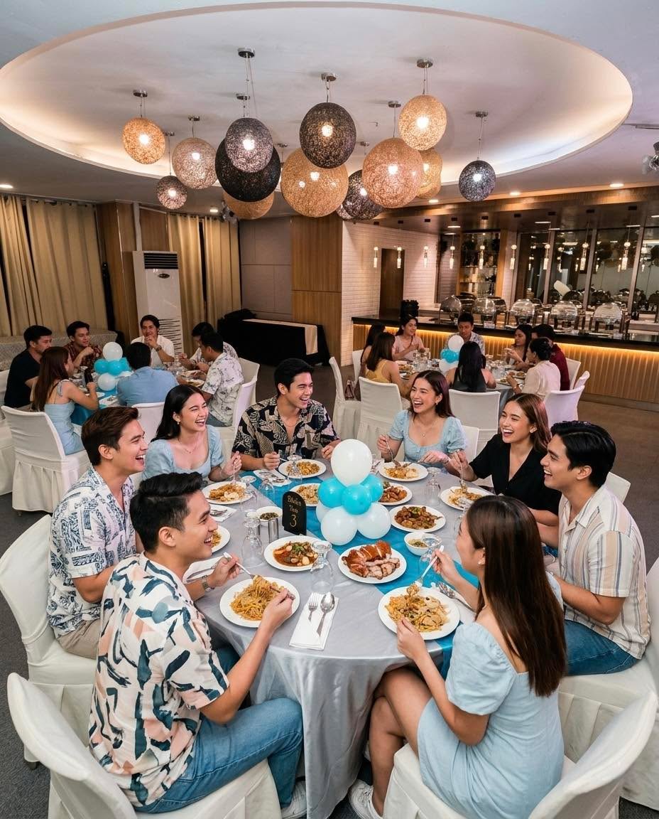 Guests enjoying a celebration dinner at the Titus Room, Catering Trio PH
